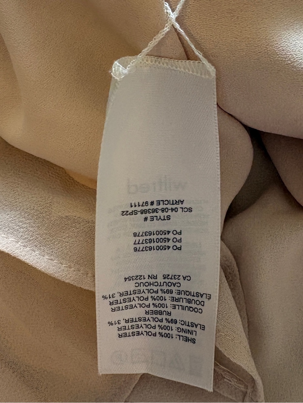 Aritzia Wilfred Bella Dress Beige Sz large Smocked Bodice High Slit Long Sleeve - Picture 9 of 15